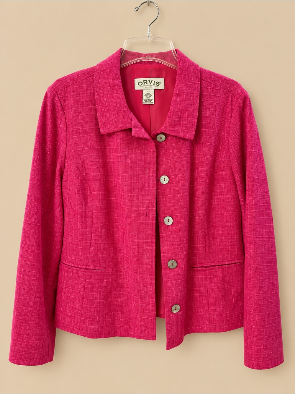 Orvis Hot Pink Textured Button-Front Blazer